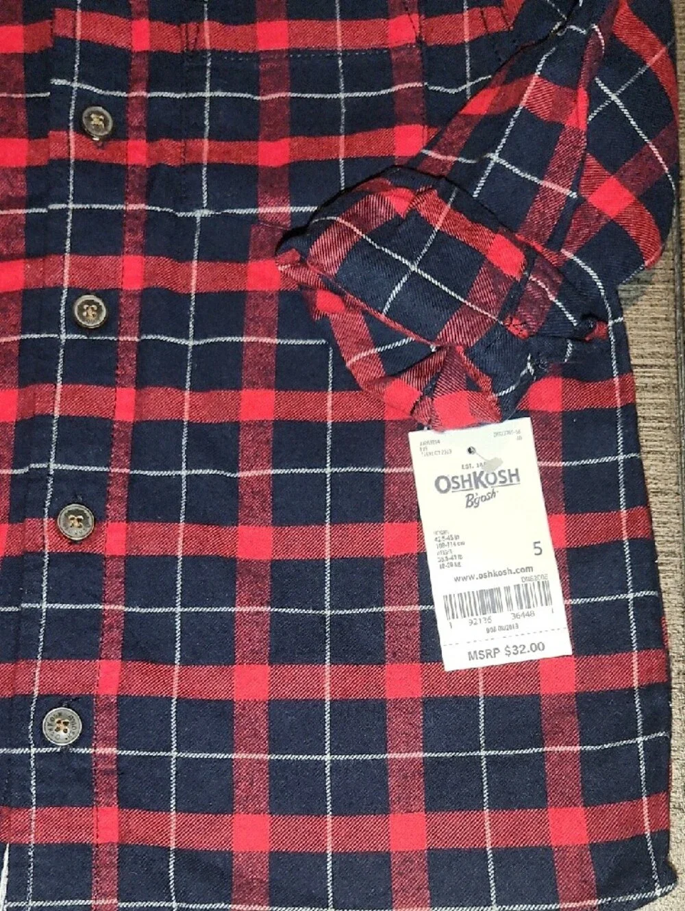 NWT OshKosh B'gosh Red & Navy Plaid Button-Down Shirt